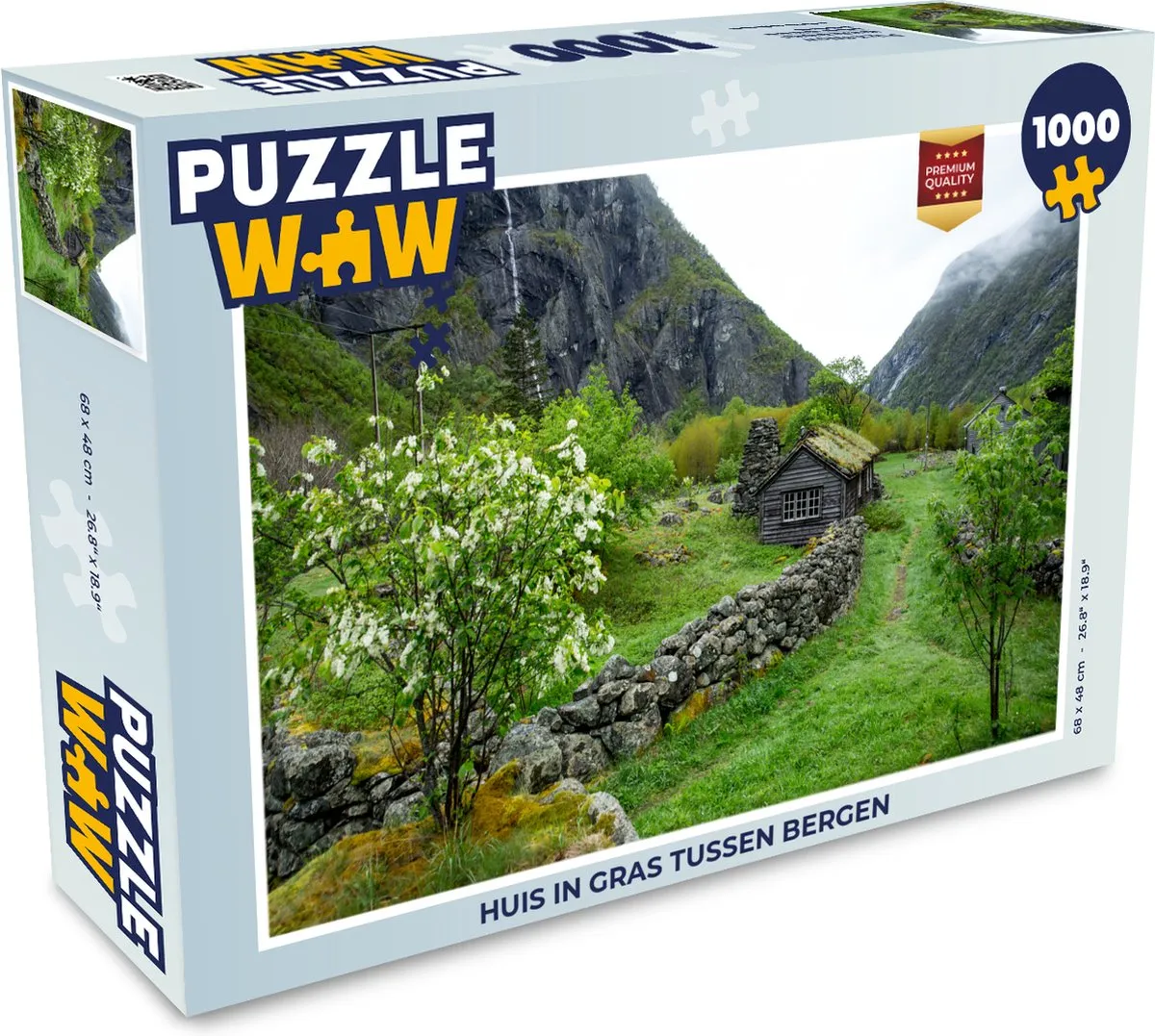 PuzzleWow Legpuzzel Huis in gras tussen bergen 1000 Stuks - Multicolor