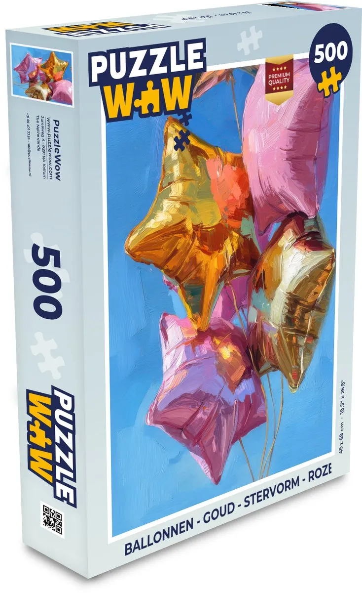 PuzzleWow Ballonnen Stervorm Puzzel 500 Stuks - Roze - Goud