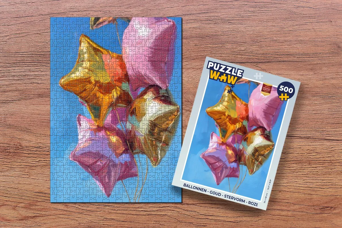 PuzzleWow Ballonnen Stervorm Puzzel 500 Stuks - Roze - Goud