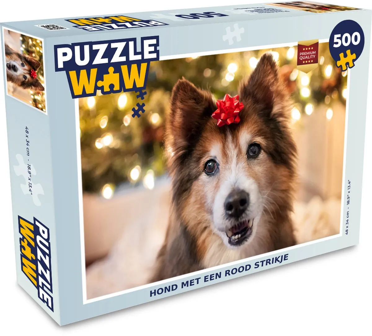 PuzzleWow Hond met een rood strikje Legpuzzel 500 Stuks - Multicolor