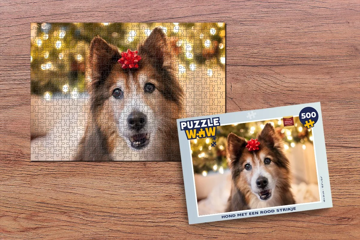 PuzzleWow Hond met een rood strikje Legpuzzel 500 Stuks - Multicolor