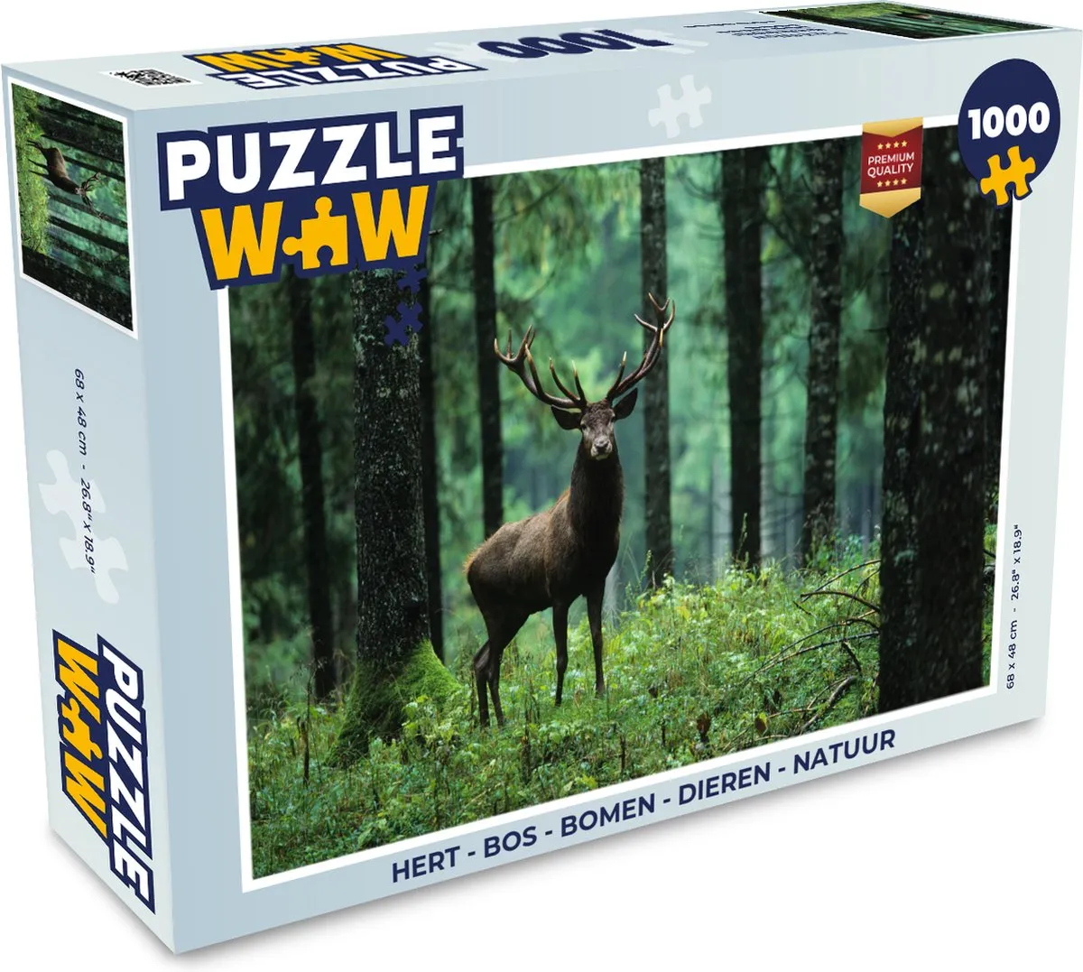 PuzzleWow Legpuzzel Hert - Bos - Bomen - Dieren - Natuur 1000 Stuks - Multicolor