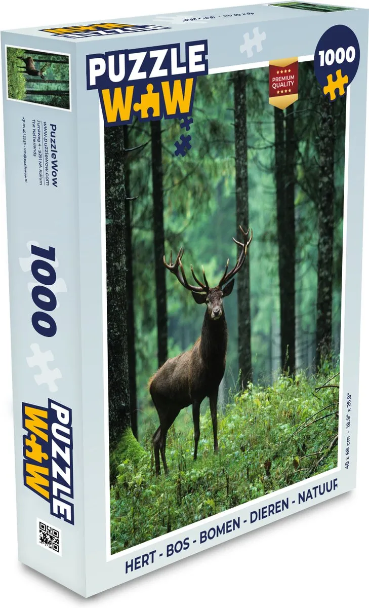 PuzzleWow Legpuzzel Hert - Bos - Bomen - Dieren - Natuur 1000 Stuks - Multicolor