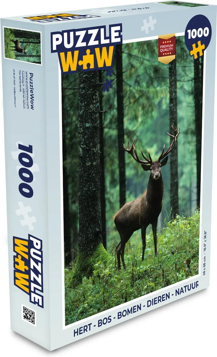 PuzzleWow Legpuzzel Hert - Bos - Bomen - Dieren - Natuur 1000 Stuks - Multicolor