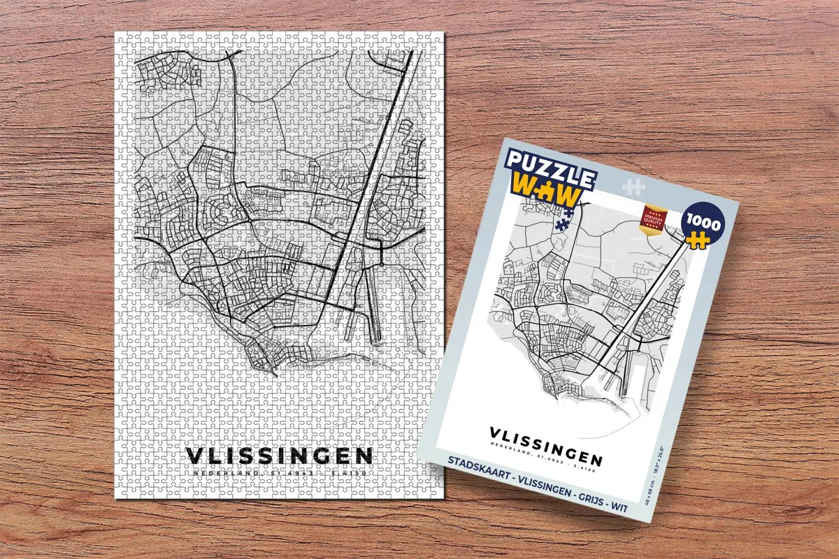 PuzzleWow Stadskaart Vlissingen Legpuzzel 1000 Stuks - Multicolor