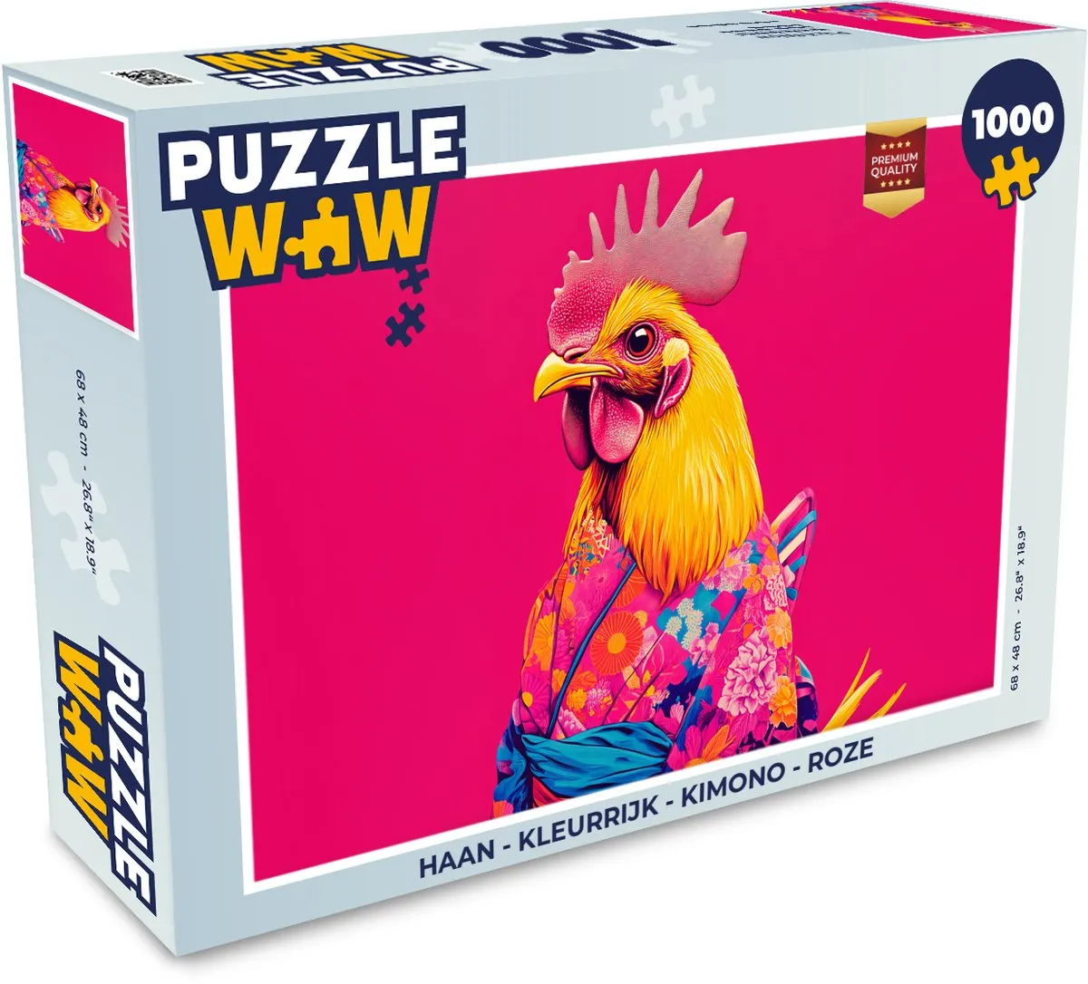 PuzzleWow Kimono Legpuzzel Haan - 1000 Stuks - Roze