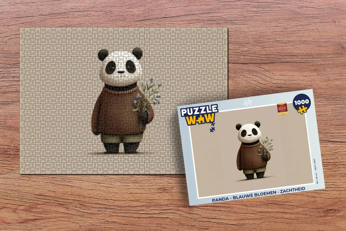 PuzzleWow Puzzel Panda Blauwe Bloemen - 1000 Stuks