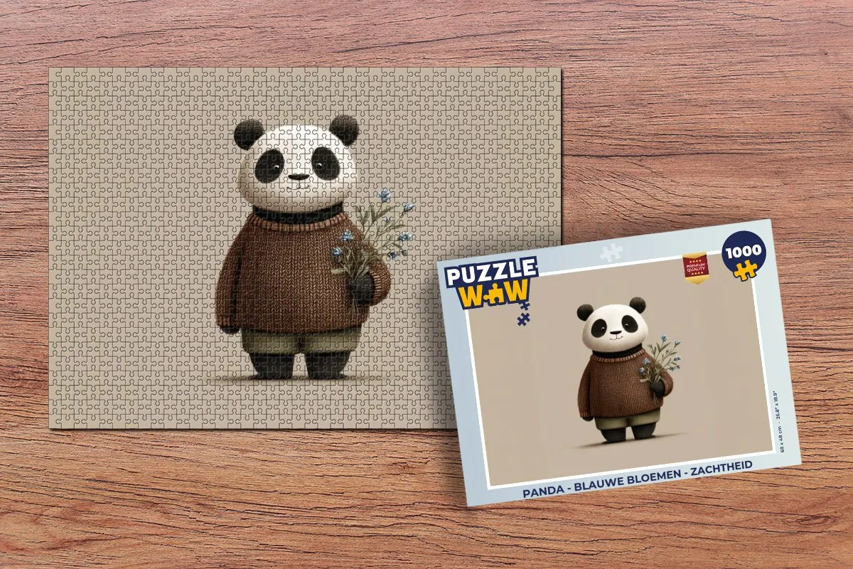 PuzzleWow Puzzel Panda Blauwe Bloemen - 1000 Stuks