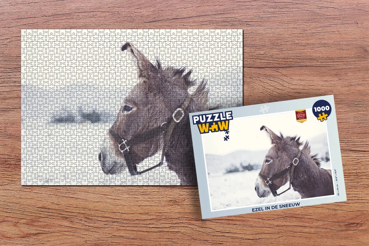PuzzleWow Legpuzzel Ezel in de Sneeuw 1000 Stuks - Multicolor
