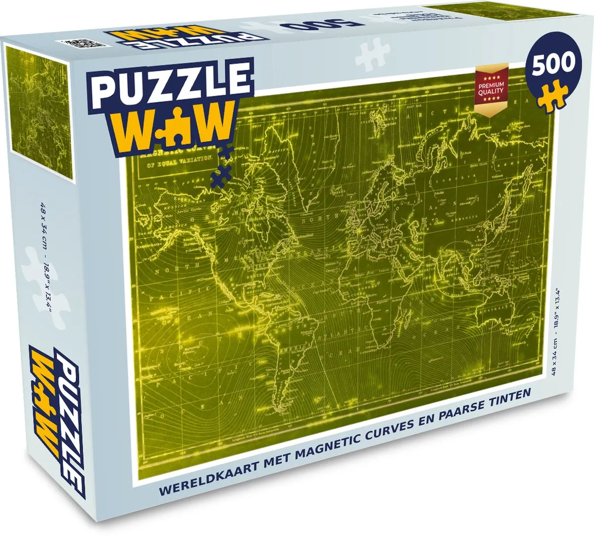 PuzzleWow Wereldkaart Vintage Legpuzzel 500 Stuks - Multicolor