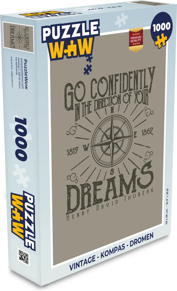 PuzzleWow Vintage Kompas Dromen Legpuzzel 1000 Stuks - Multicolor