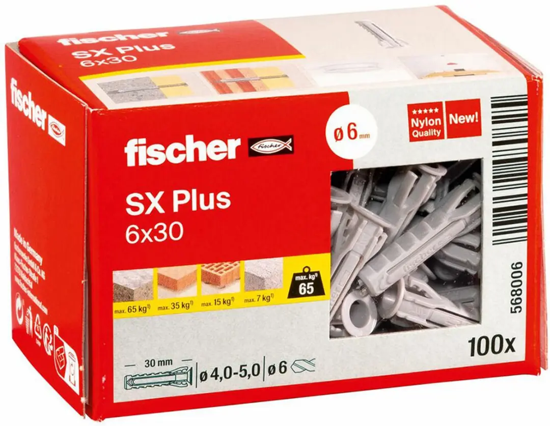 Fischer SX 6 Pluggen - 100 Stuks - afbeelding 2 van 6