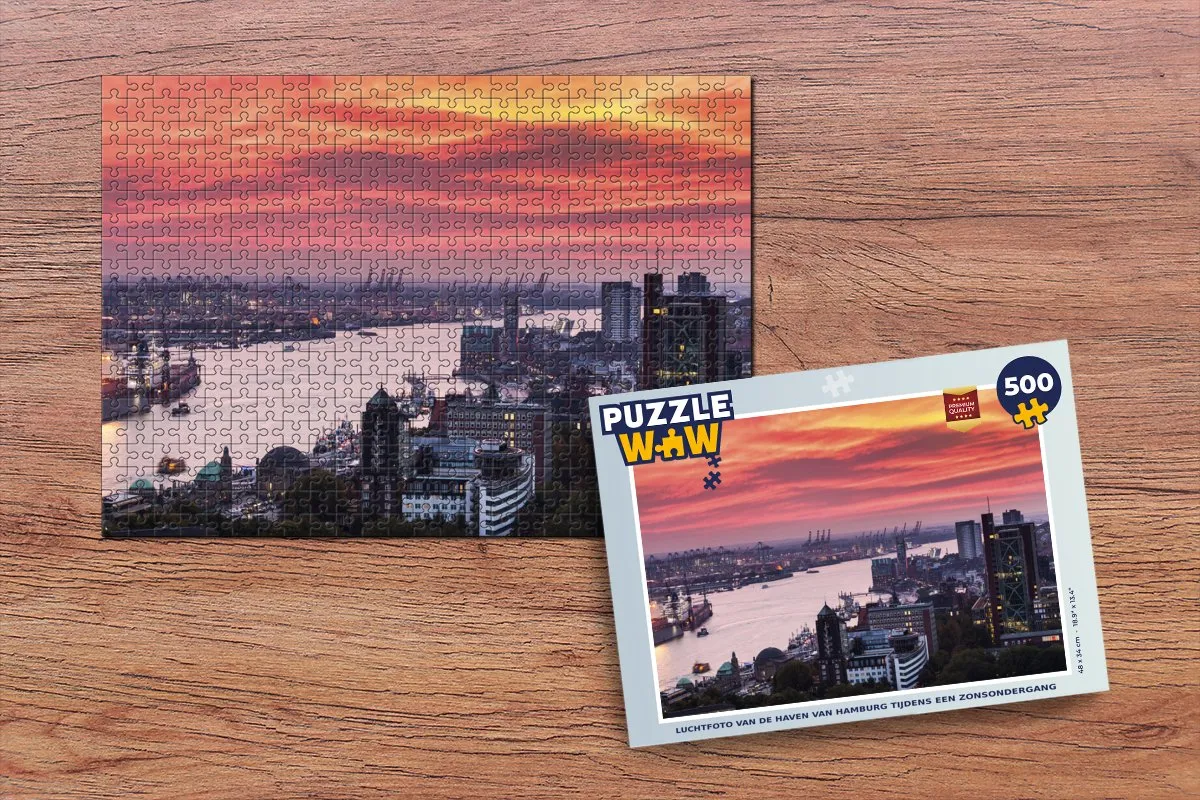 PuzzleWow Hamburg Haven Stad Legpuzzel 500 Stuks - Multicolor