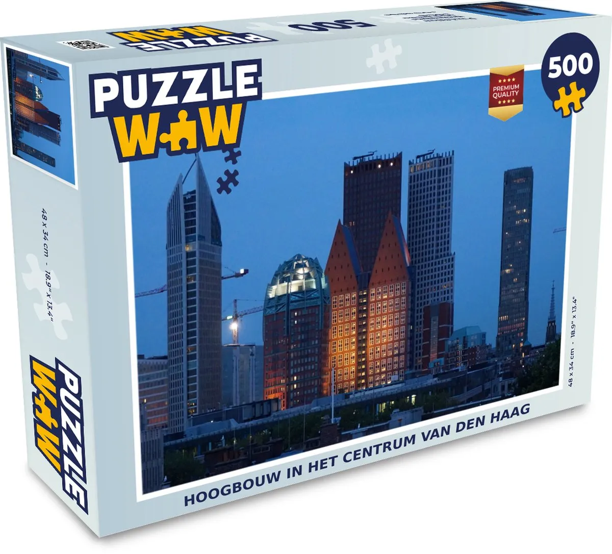 PuzzleWow Den Haag Wolkenkrabber Nacht Legpuzzel 500 Stuks - Multicolor