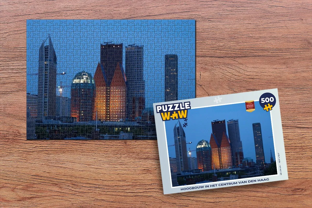 PuzzleWow Den Haag Wolkenkrabber Nacht Legpuzzel 500 Stuks - Multicolor