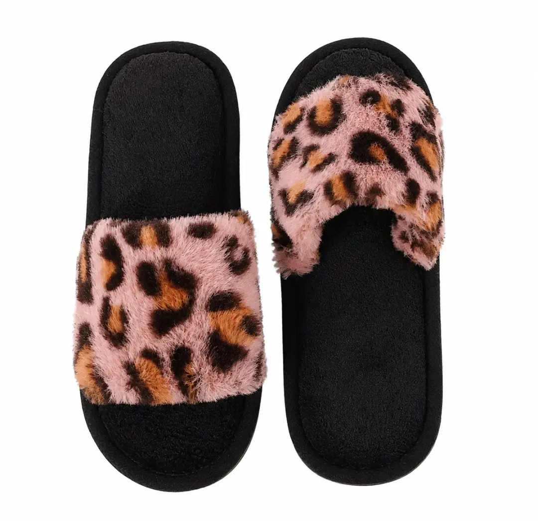 Scharlaken dames pantoffels instap slippers pluche luipaard print warme huis sli