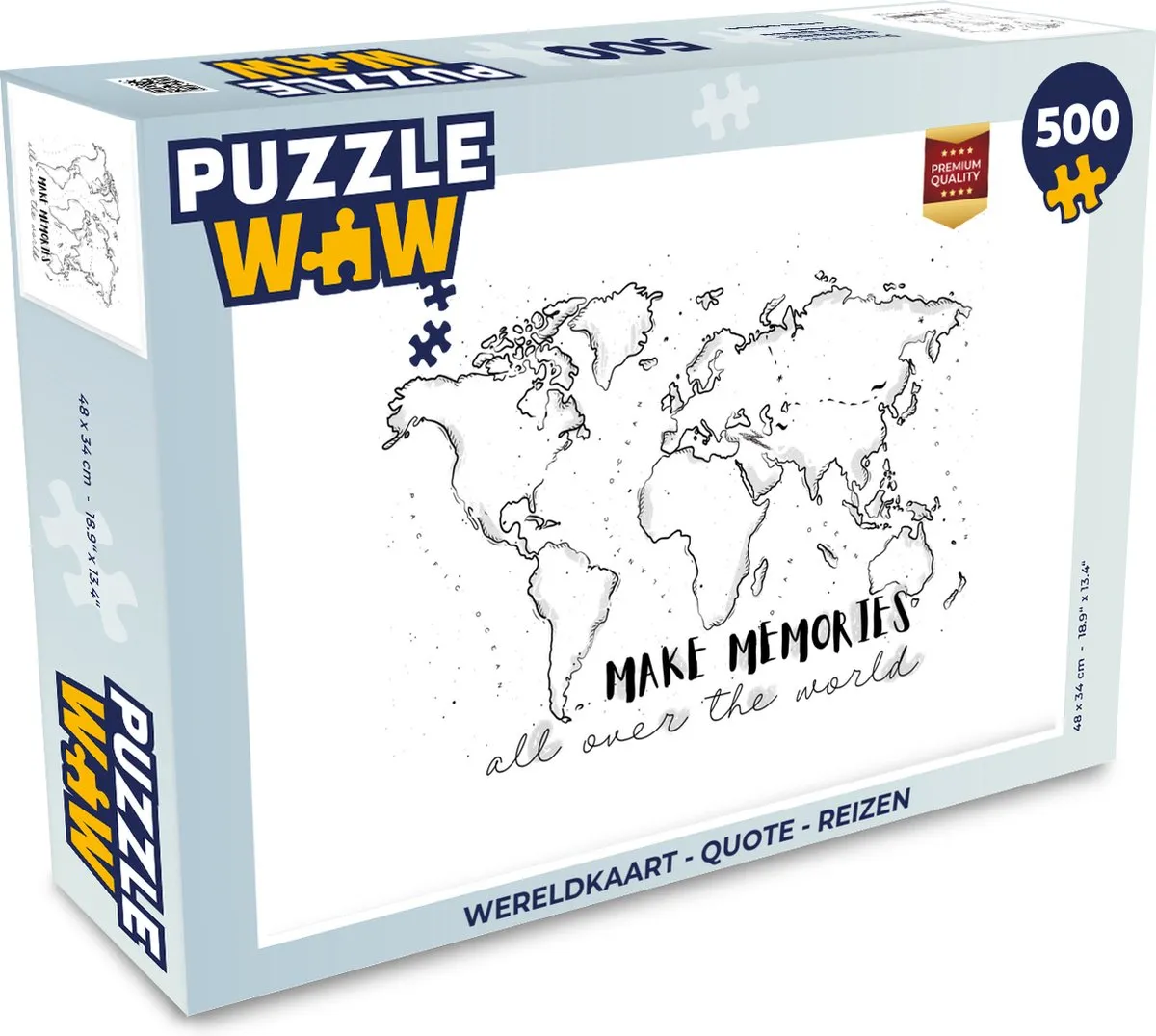 PuzzleWow Wereldkaart Quote Reizen Legpuzzel 500 Stuks - Multicolor