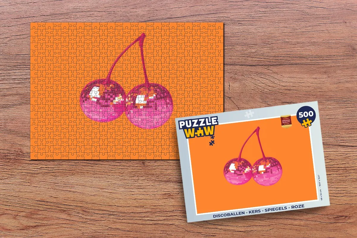 PuzzleWow Discoballen Kersen Legpuzzel 500 Stuks - Roze