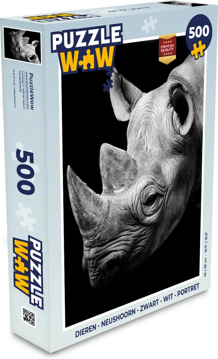 PuzzleWow Dieren Neushoorn Legpuzzel 500 Stuks - Multicolor