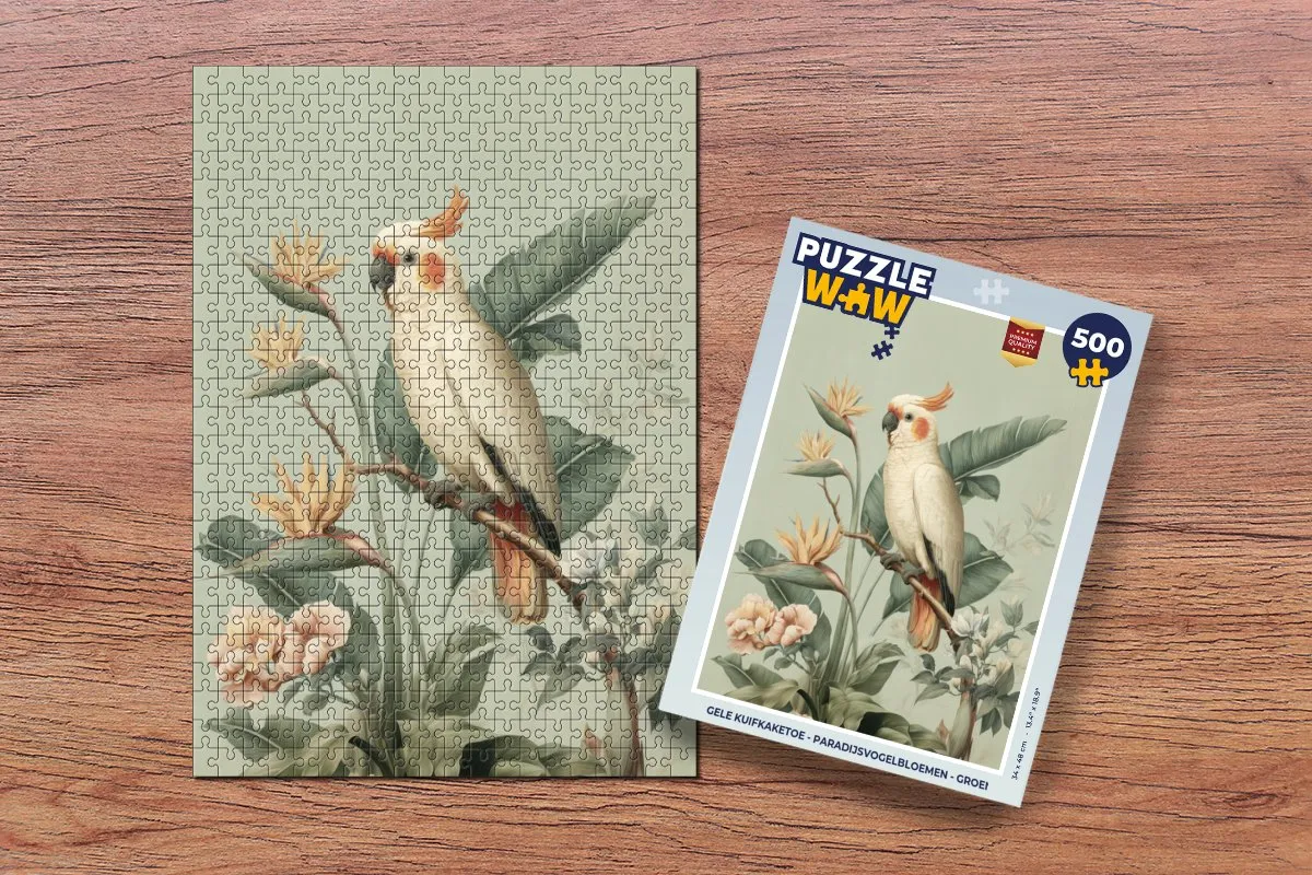 PuzzleWow Legpuzzel Gele Kuifkaketoe 500 Stuks - Paradijsvogelbloemen