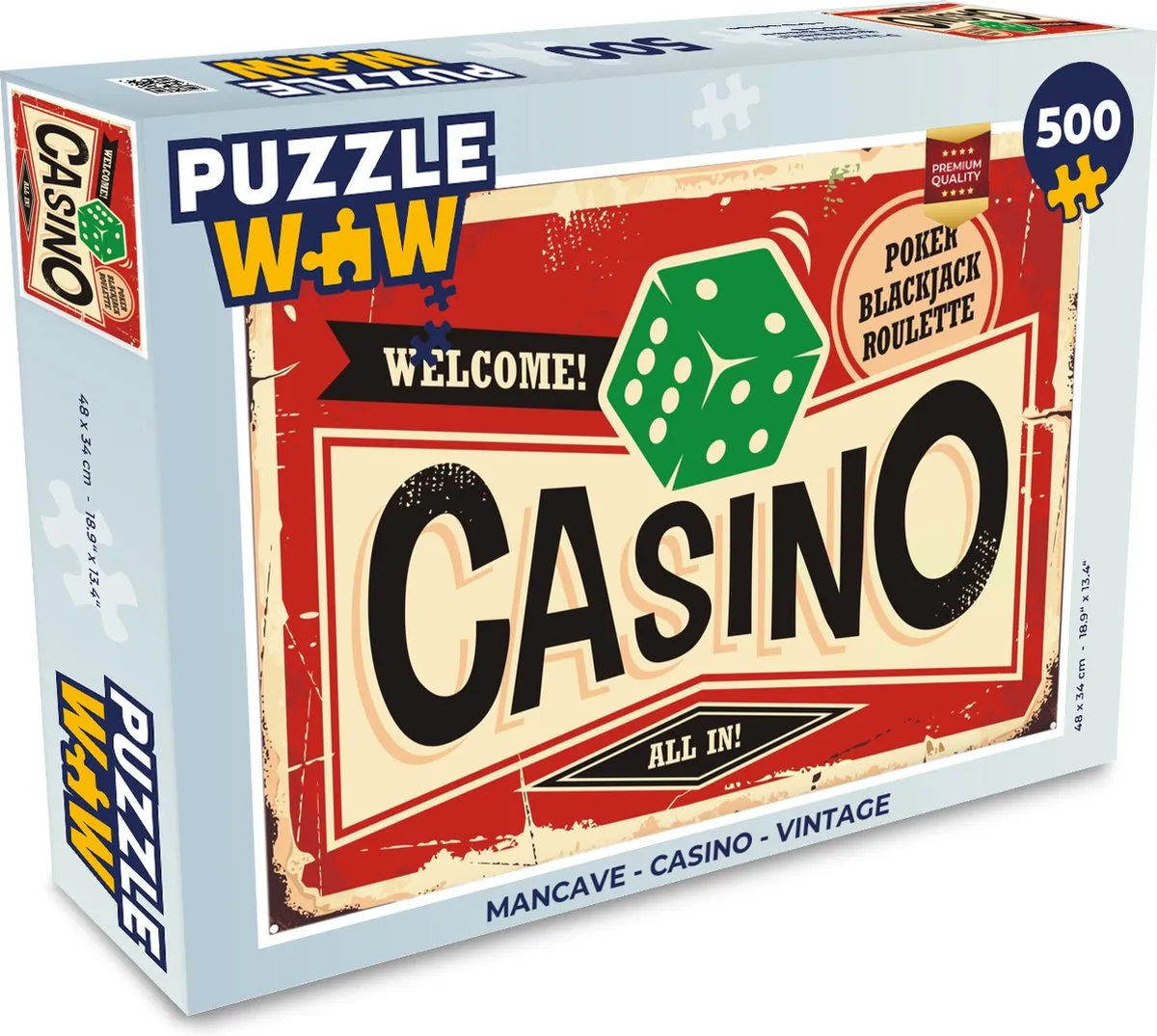 PuzzleWow Mancave Casino Vintage Legpuzzel 500 Stuks - Multicolor
