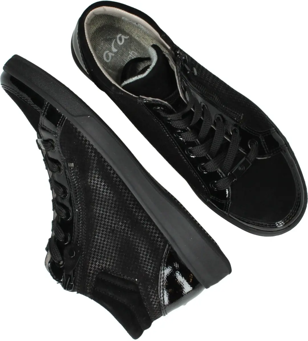 Ara - 1224499 OM-ST-HIGH-SOFT - Hoge sneakersVeterbootsDames veterschoenenDames sneakersHalf-hoge schoenen - Kleur: Zwart - Maat: 40.5