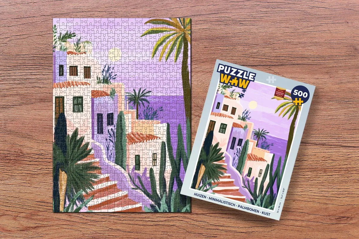 PuzzleWow Minimalistisch Legpuzzel 500 Stuks - Palmbomen & Kust
