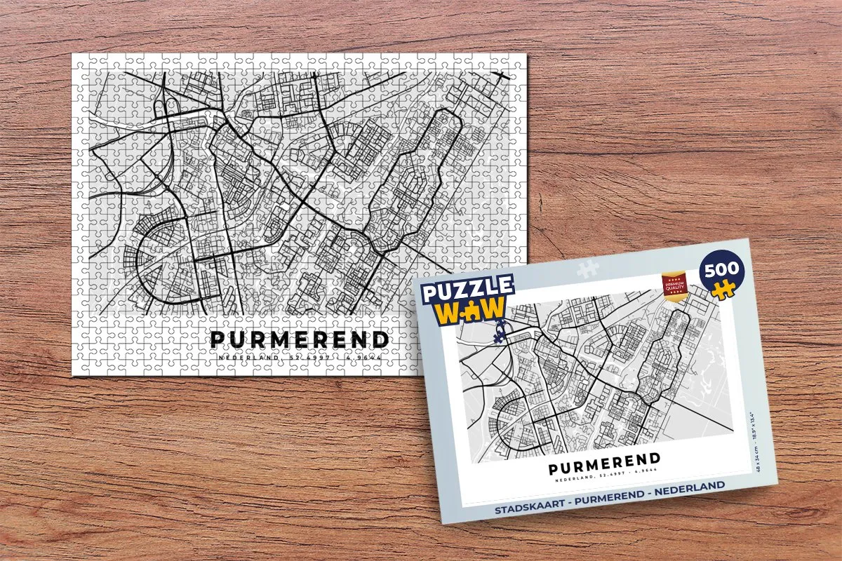 PuzzleWow Stadskaart Purmerend Nederland Legpuzzel 500 Stuks - Multicolor