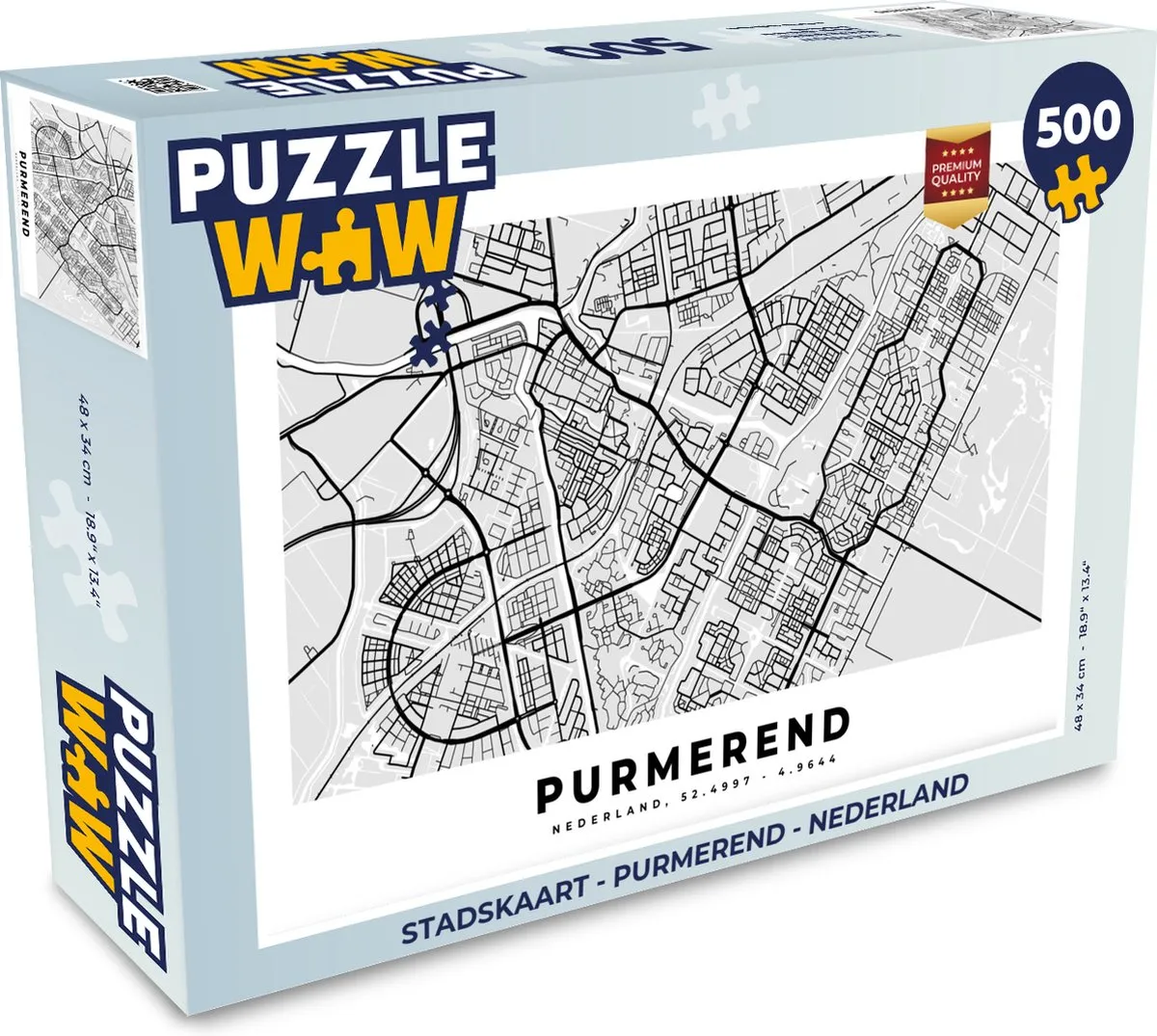 PuzzleWow Stadskaart Purmerend Nederland Legpuzzel 500 Stuks