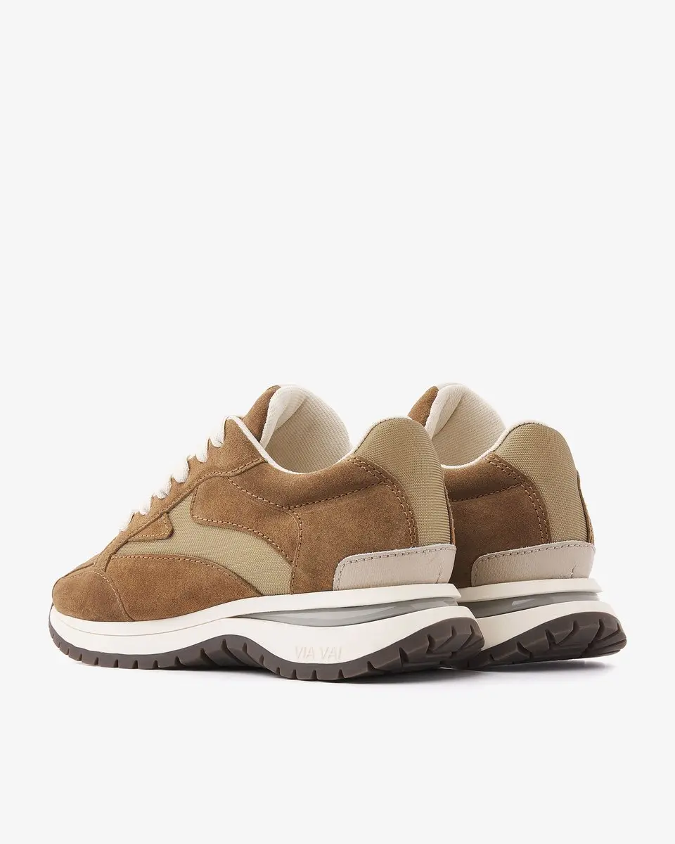 VIA VAI Usher Riggs Sneakers Dames - Leer/Mesh/Suède Khaki - Maat 38