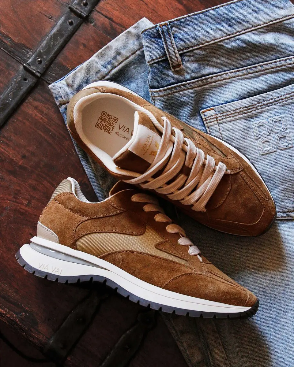 VIA VAI Usher Riggs Sneakers Dames - Leer/Mesh/Suède Khaki - Maat 38