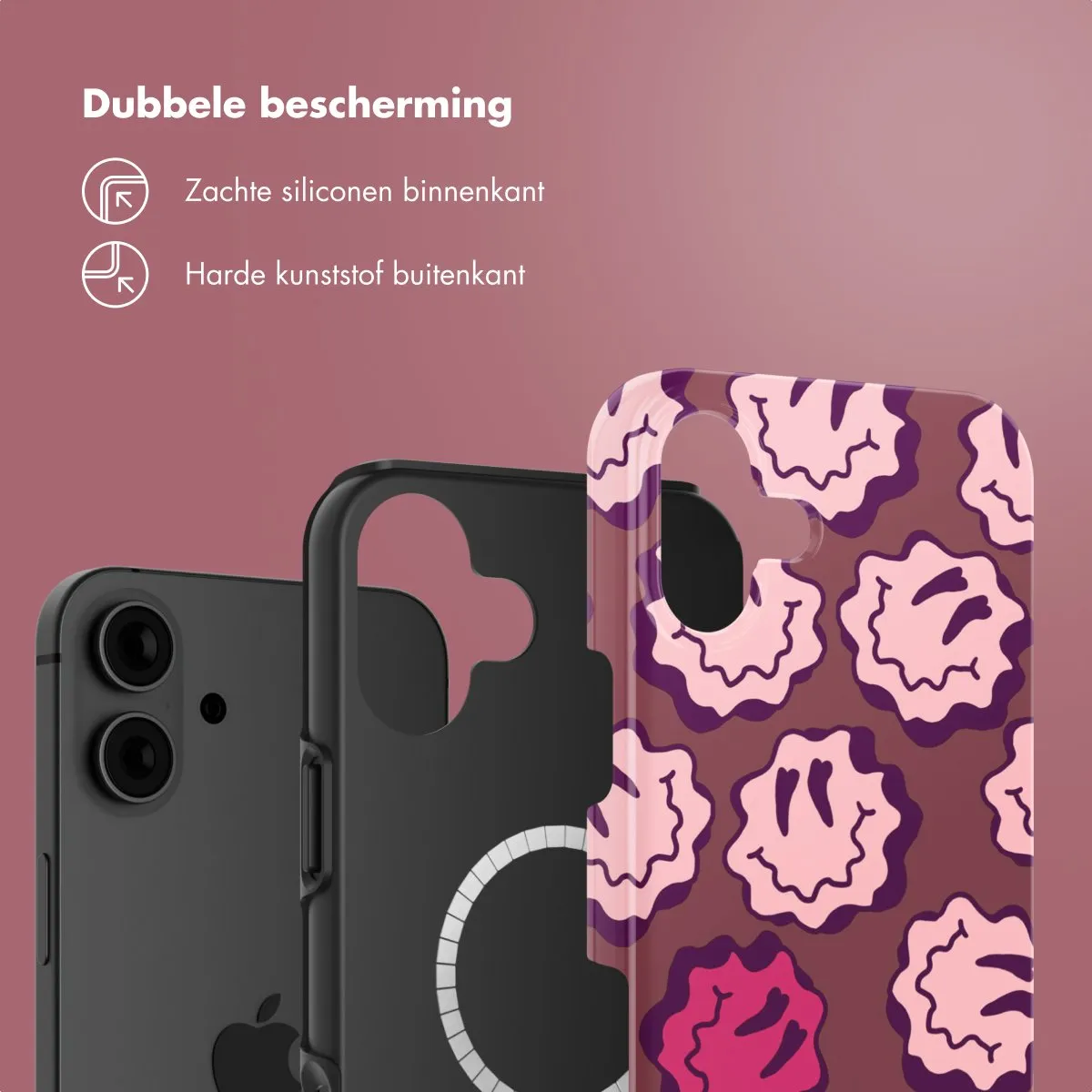 Selencia Hoesje iPhone 16 Wavy Smiley Pink - MagSafe