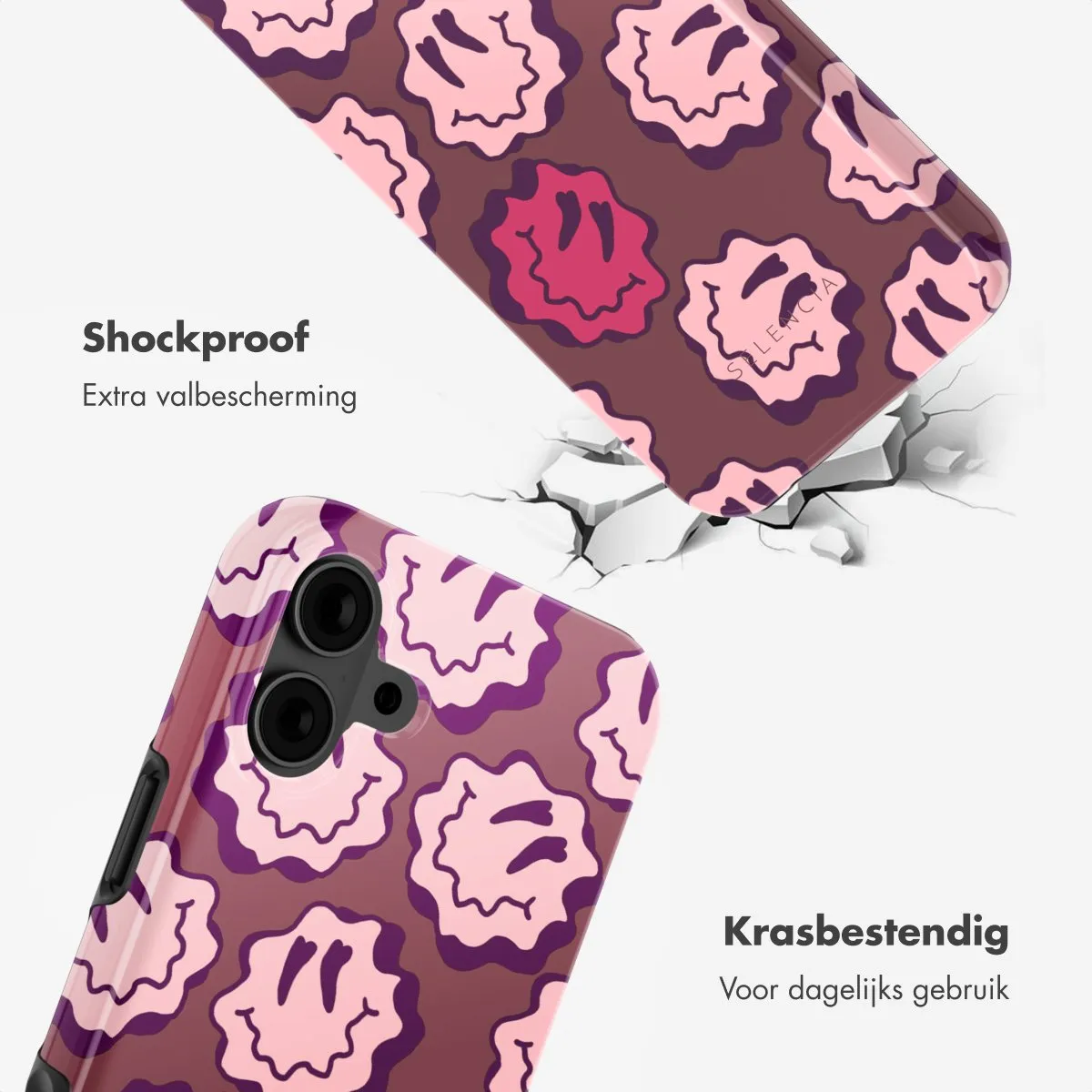 Selencia Hoesje iPhone 16 Wavy Smiley Pink - MagSafe