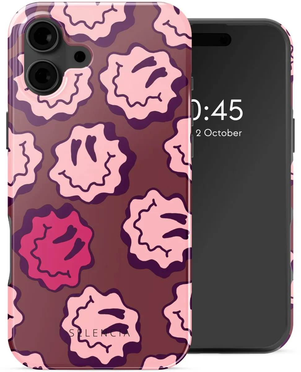 Selencia Hoesje iPhone 16 Wavy Smiley Pink