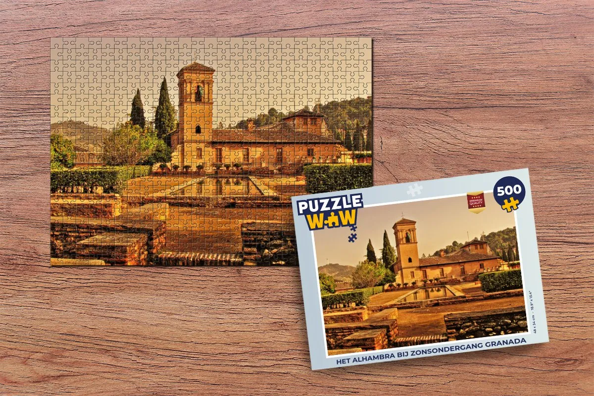 PuzzleWow Het Alhambra bij Zonsondergang Granada Legpuzzel 500 Stuks - Multicolor