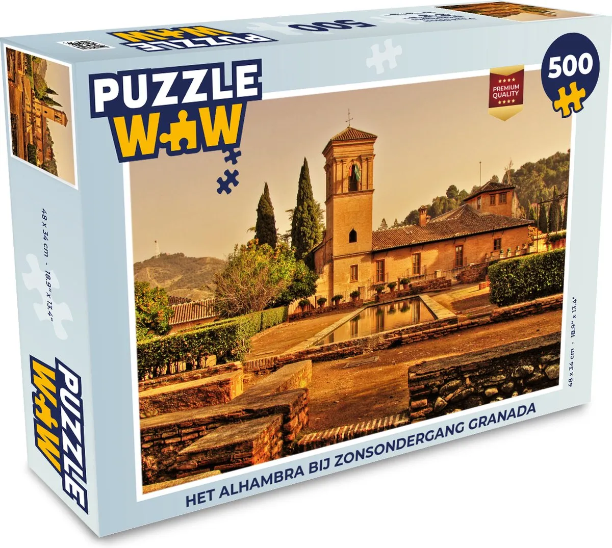 PuzzleWow Het Alhambra bij Zonsondergang Granada Legpuzzel 500 Stuks - Multicolor