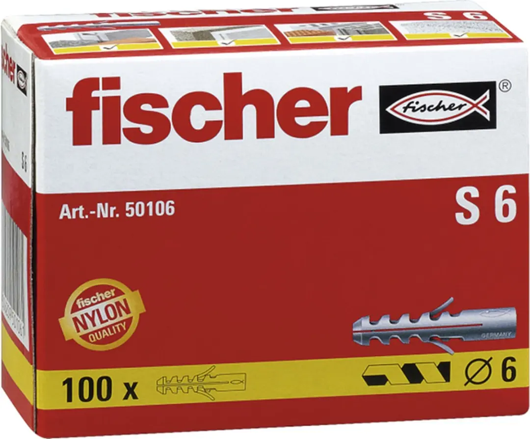 Fischer S6 Nylon Muurplug 6x30mm - 100 Stuks - afbeelding 2 van 6