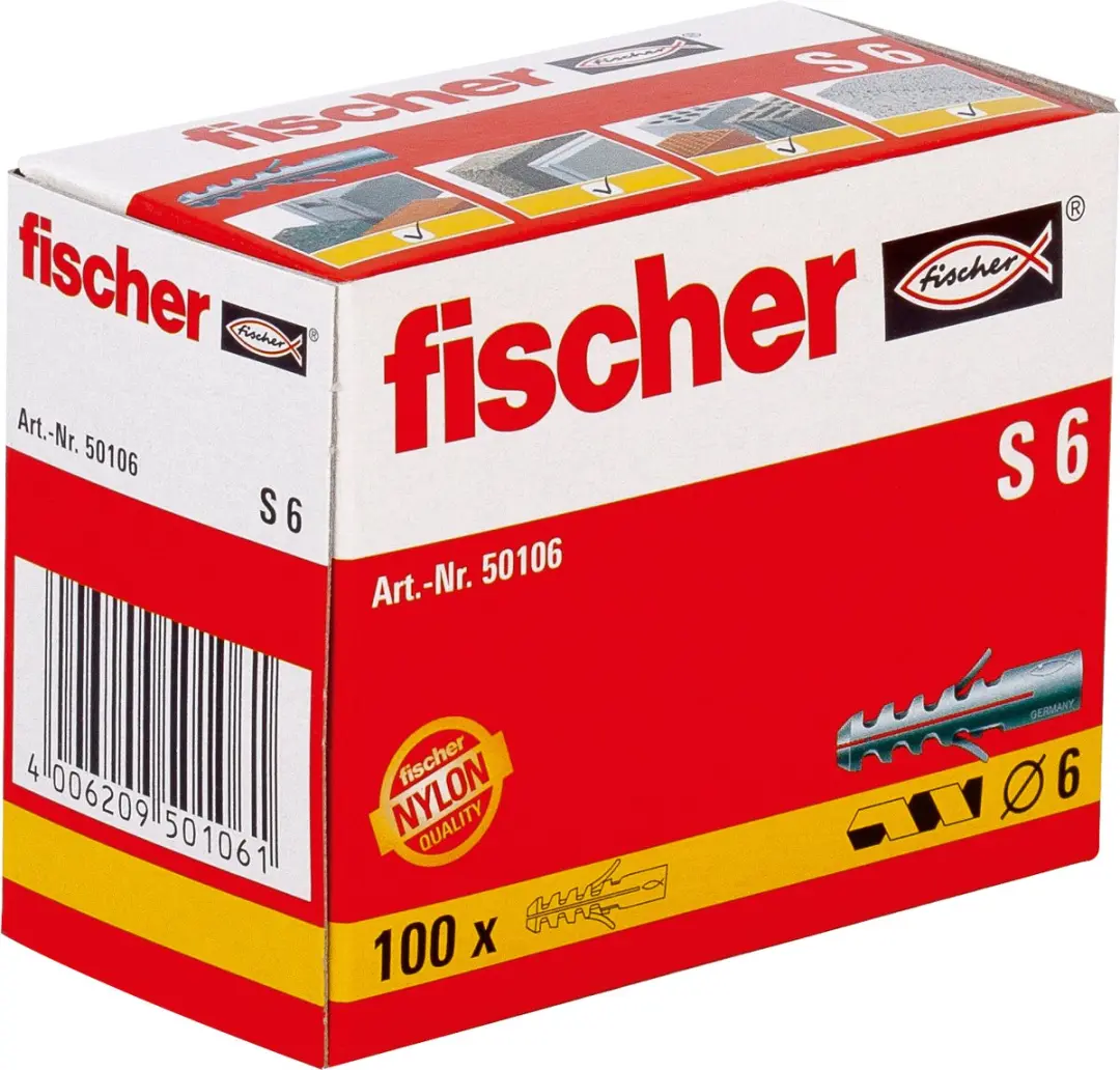 Fischer S6 Nylon Muurplug 6x30mm - 100 Stuks - afbeelding 4 van 6