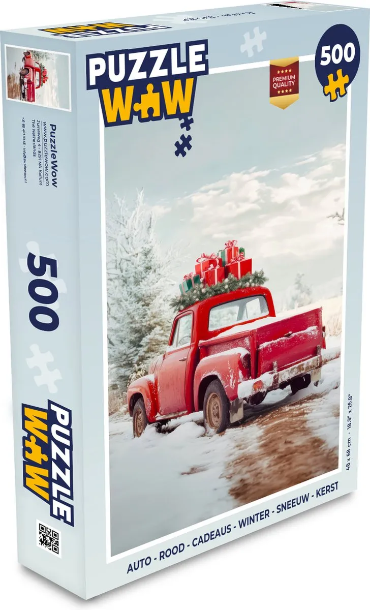 PuzzleWow Kerstpuzzel Auto - 500 Stuks - Rood