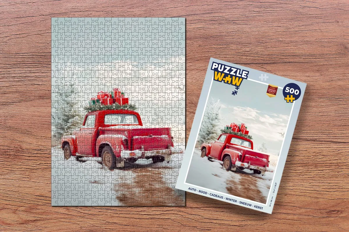 PuzzleWow Kerstpuzzel Auto - 500 Stuks - Rood