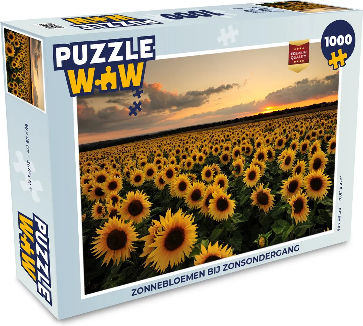 PuzzleWow Zonnebloemen bij Zonsondergang Legpuzzel 1000 Stuks - Multicolor