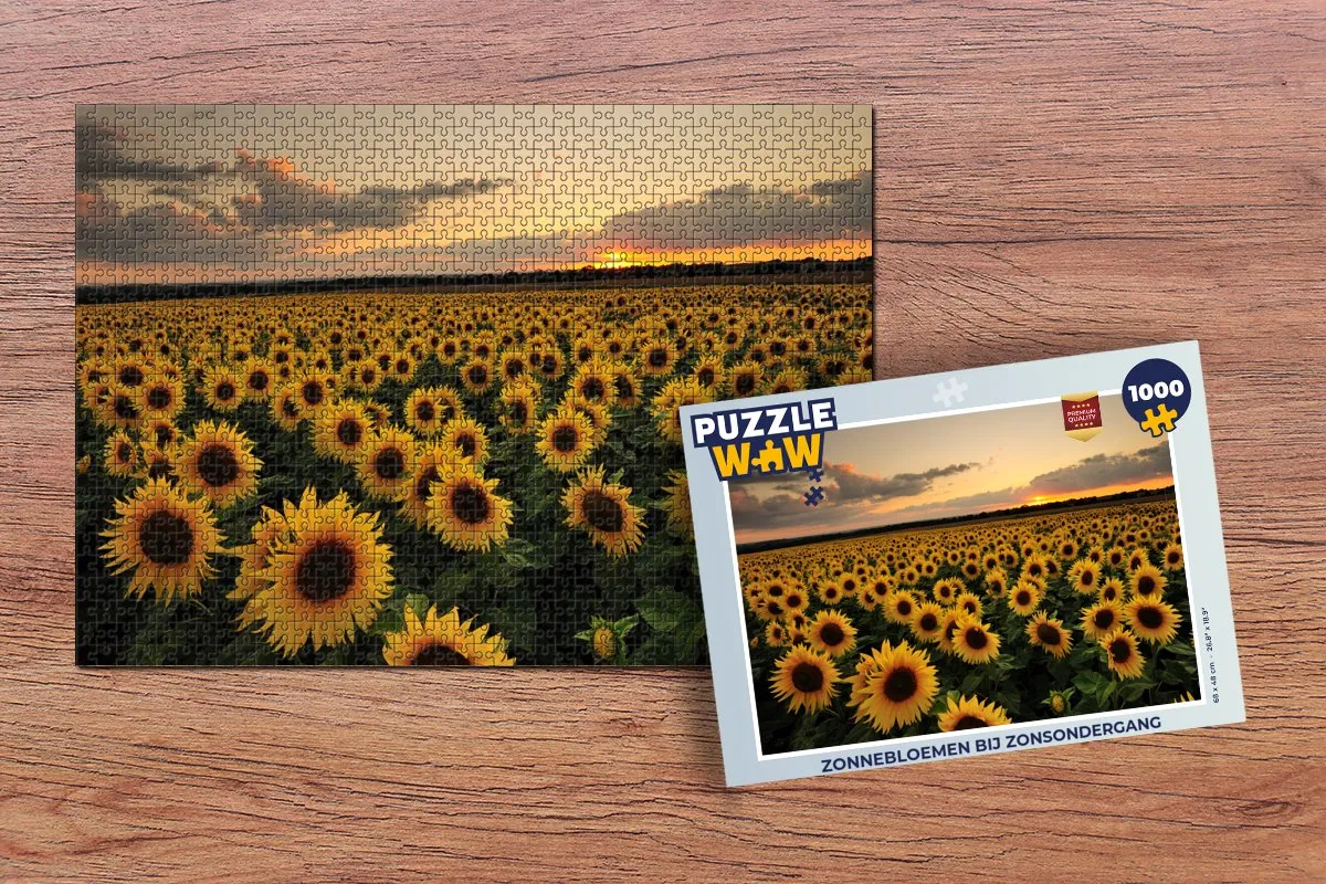PuzzleWow Zonnebloemen bij Zonsondergang Legpuzzel 1000 Stuks - Multicolor