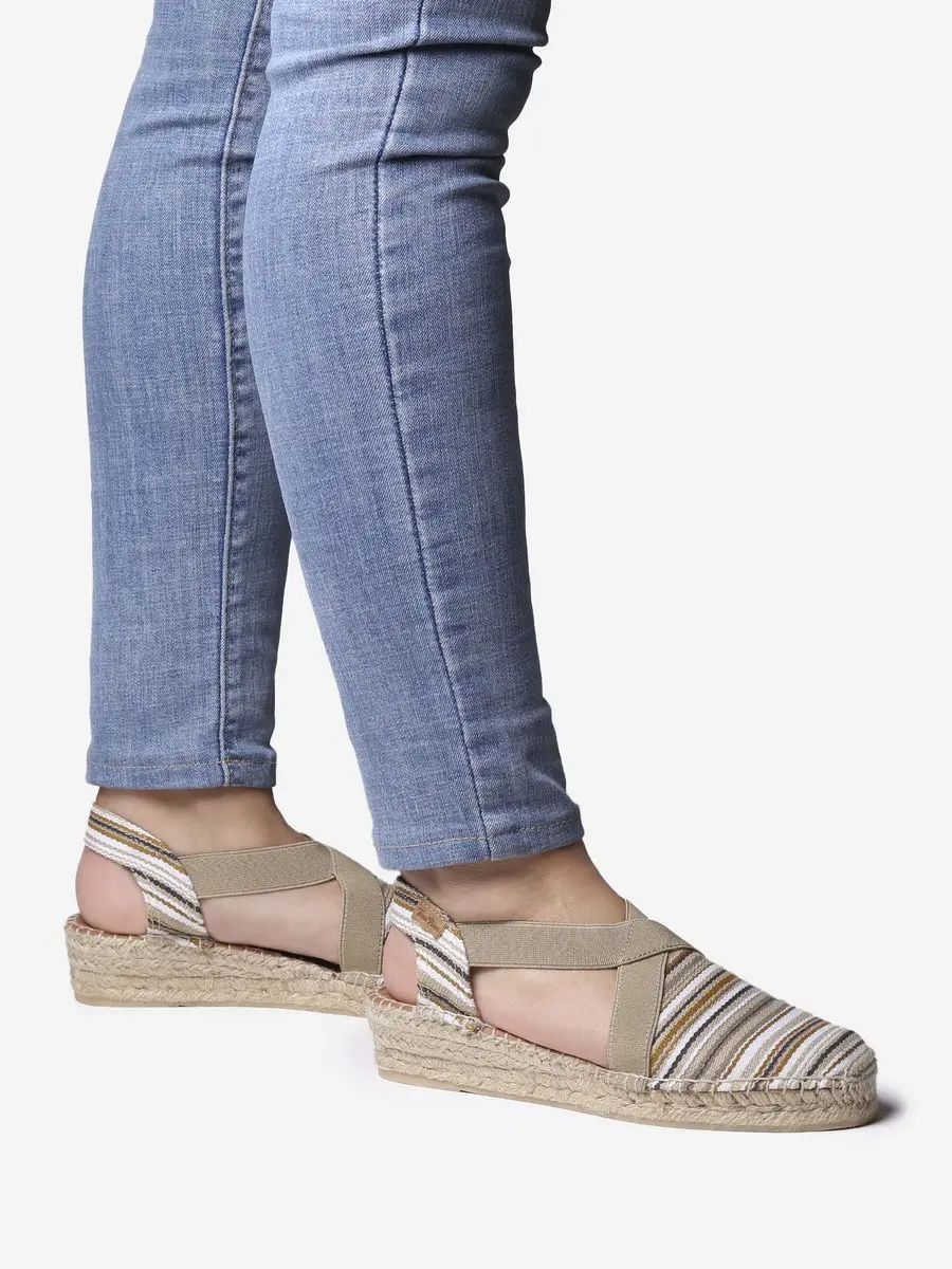 Veganistische espadrille van gestreept katoen voor dames met sleehak