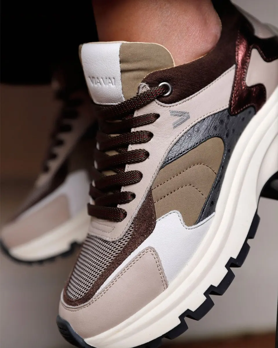 VIA VAI Liz Leighton Sneakers Dames - Leer,Mesh,Suède,Textiel - Grijs - Maat 42
