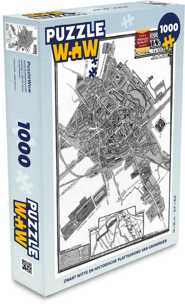 PuzzleWow Stadskaart Groningen Legpuzzel 1000 Stuks - Multicolor