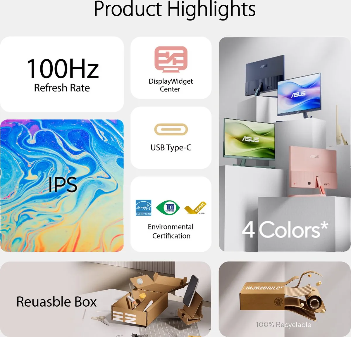 ASUS VU279CFE-B Monitor 27 Inch Full HD IPS 100Hz USB-C