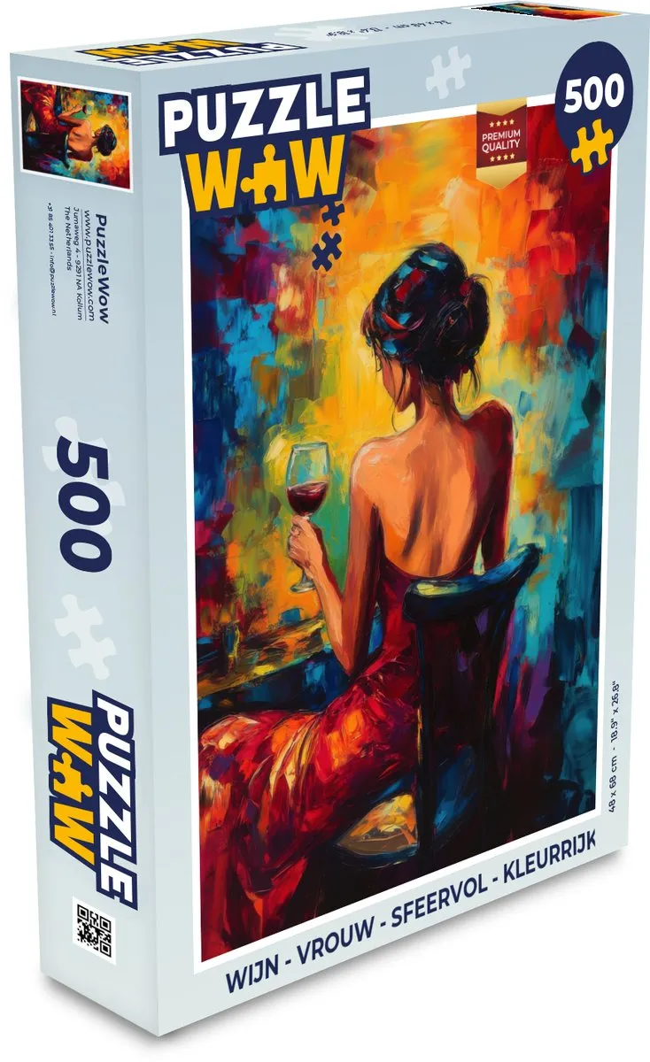 PuzzleWow Legpuzzel 500 Stuks - Wijn/Vrouw/Sfeervol