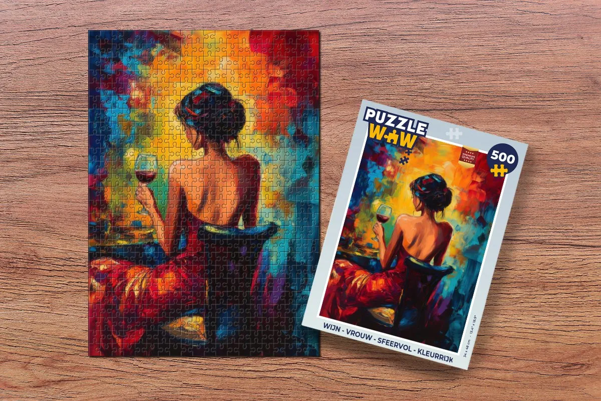 PuzzleWow Legpuzzel 500 Stuks - Wijn/Vrouw/Sfeervol