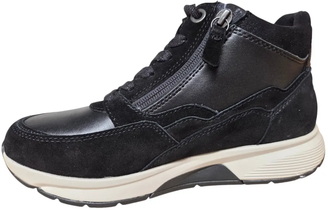 Gabor 0804.01.001 Rolling Soft Hoge Veterschoenen Zwart Leer en Suede Dames - Zwart - Maat:43
