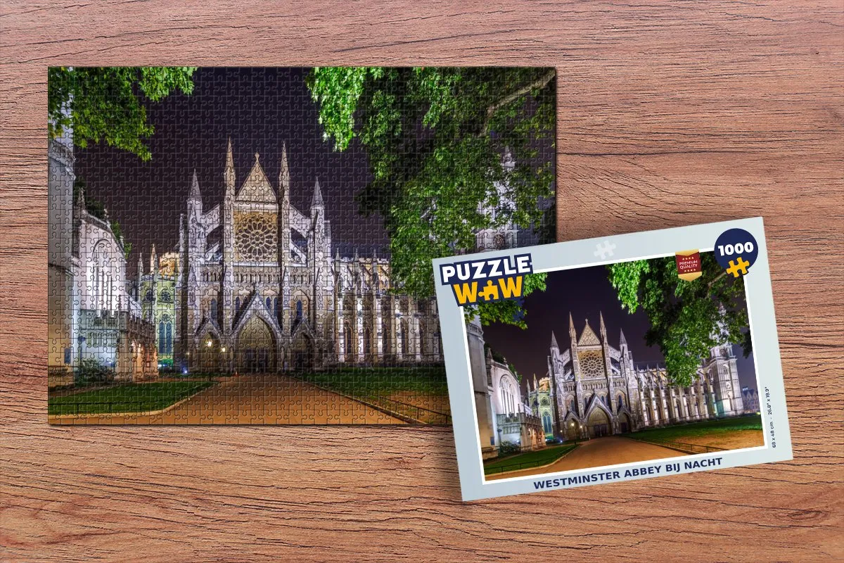 PuzzleWow Westminster Abbey bij Nacht Legpuzzel 1000 Stuks - Multicolor
